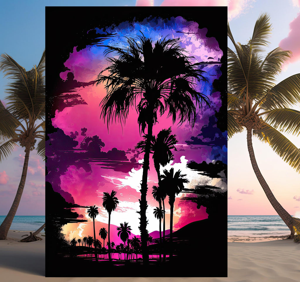 Palm Tree Sunset Art Print Watercolor Coastal Wall Art Nature Inspired Gift Tropical Beach House Home Decor