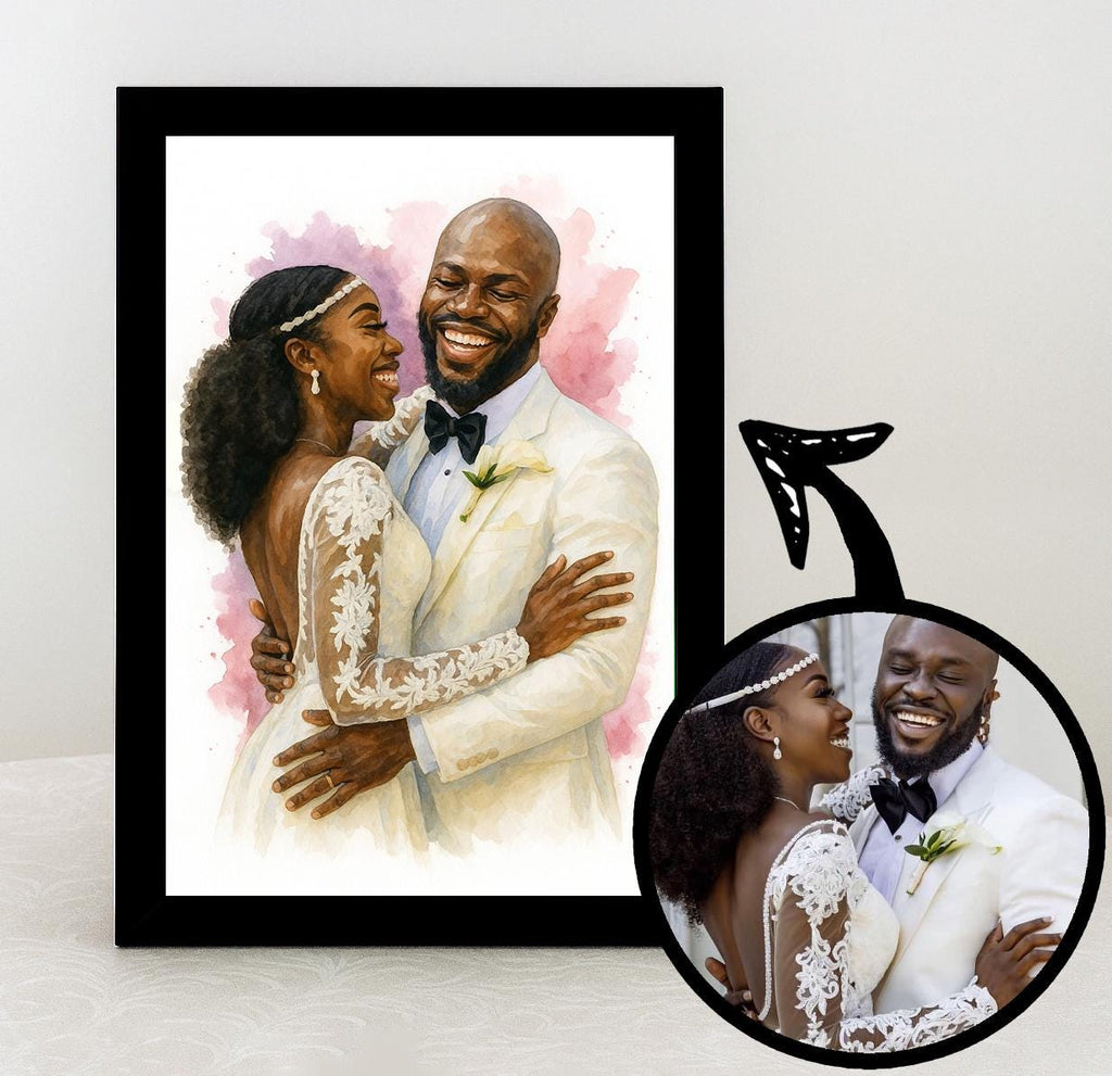 Custom Wedding Watercolor Portrait from Photo, Personalized Bride and Groom Print, Anniversary Gift, Romantic Couple Wall Art Keepsake
