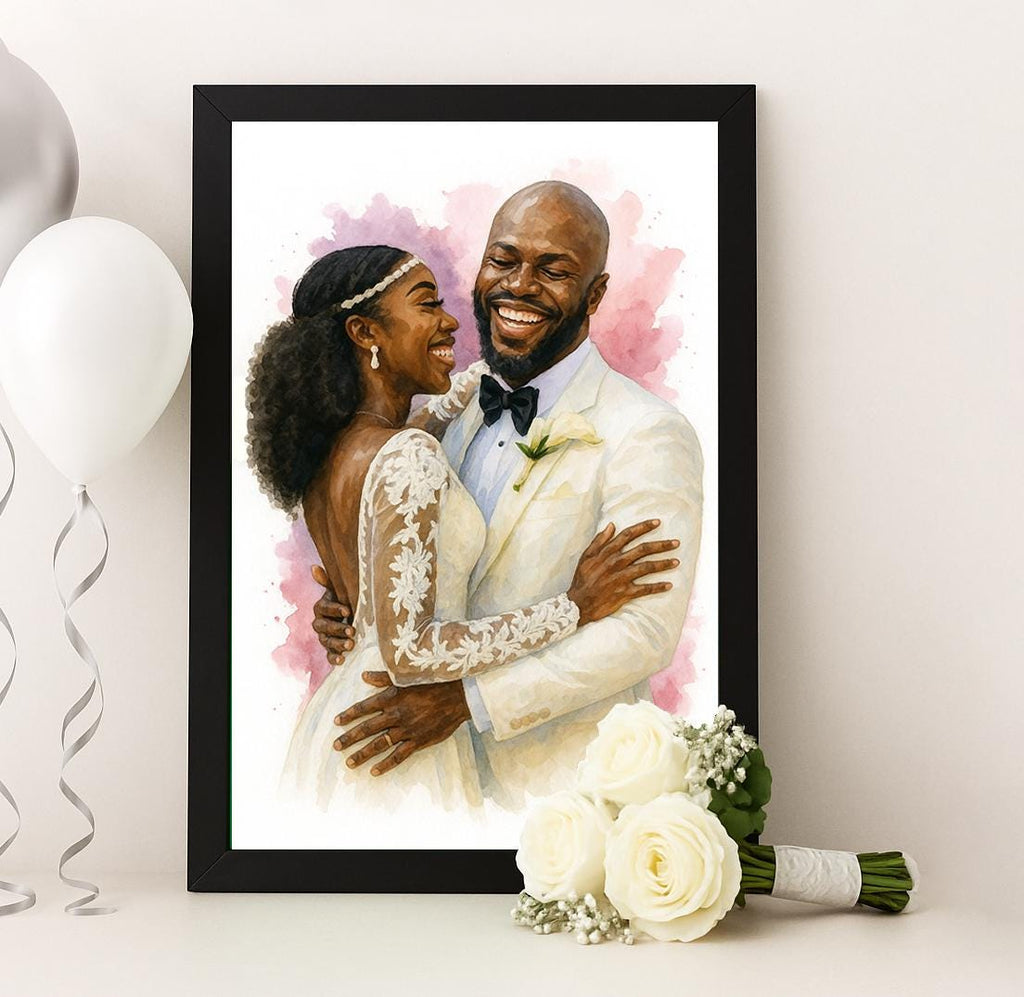 Personalized Bride and Groom Watercolor Portrait from Photo, Custom Wedding Gift, Romantic Anniversary Couple Print, Keepsake Wall Art