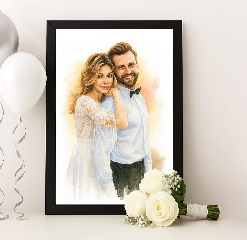 Romantic Wedding Watercolor Print from Photo, Custom Bride and Groom Portrait, Personalized Couple Gift, Anniversary Wall Decor