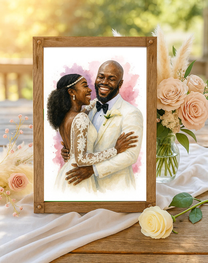 Romantic Wedding Watercolor Print from Photo, Custom Bride and Groom Portrait, Personalized Couple Gift, Anniversary Wall Decor