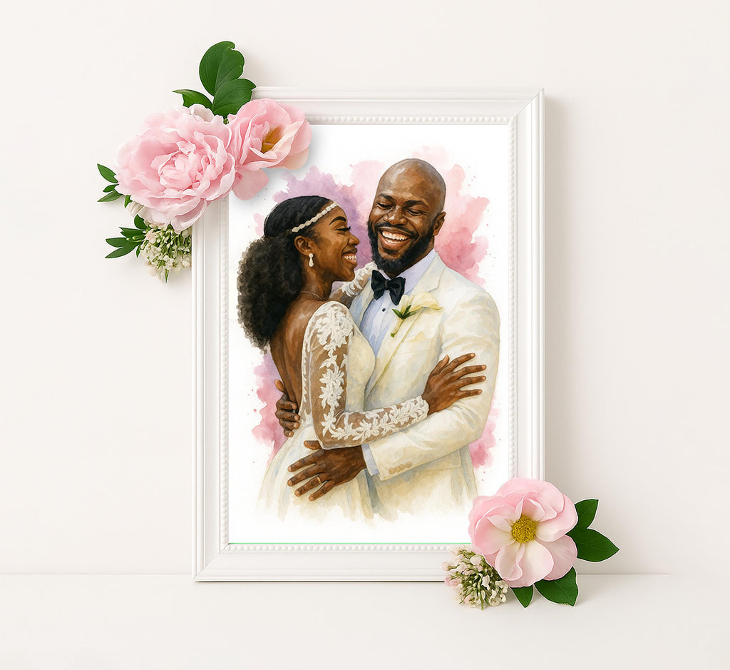 Custom Bride and Groom Portrait from Wedding Photo, Watercolor Couple Print, Personalized Anniversary Gift, Romantic Wall Keepsake