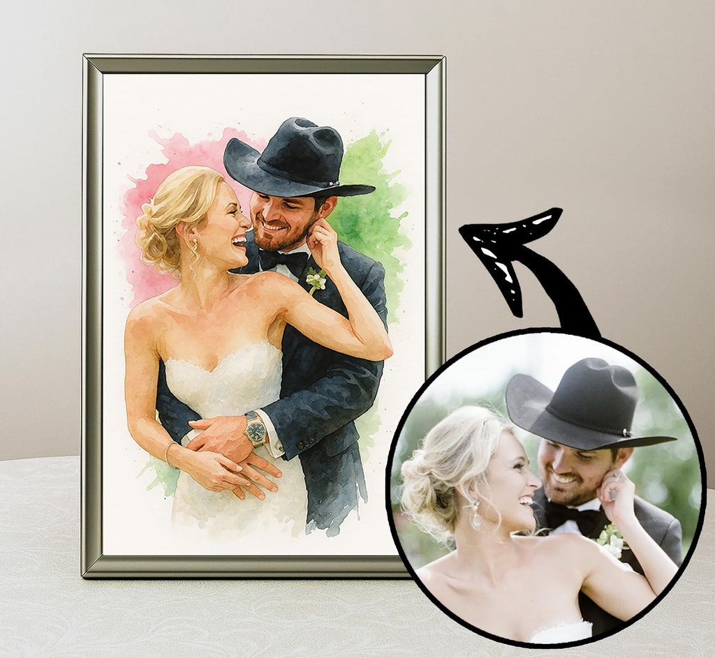 Custom Bride and Groom Portrait from Wedding Photo, Watercolor Couple Print, Personalized Anniversary Gift, Romantic Wall Keepsake