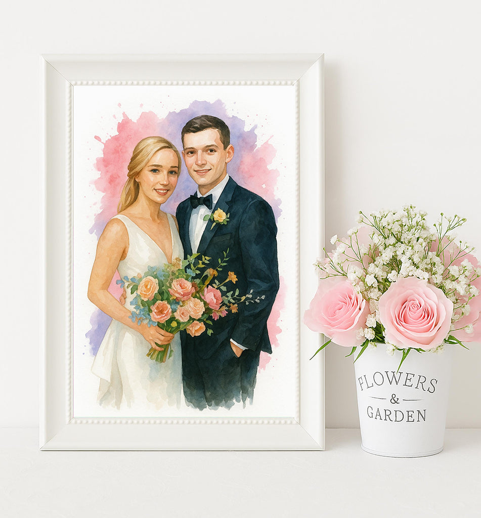 Custom Bride and Groom Portrait from Wedding Photo, Watercolor Couple Print, Personalized Anniversary Gift, Romantic Wall Keepsake
