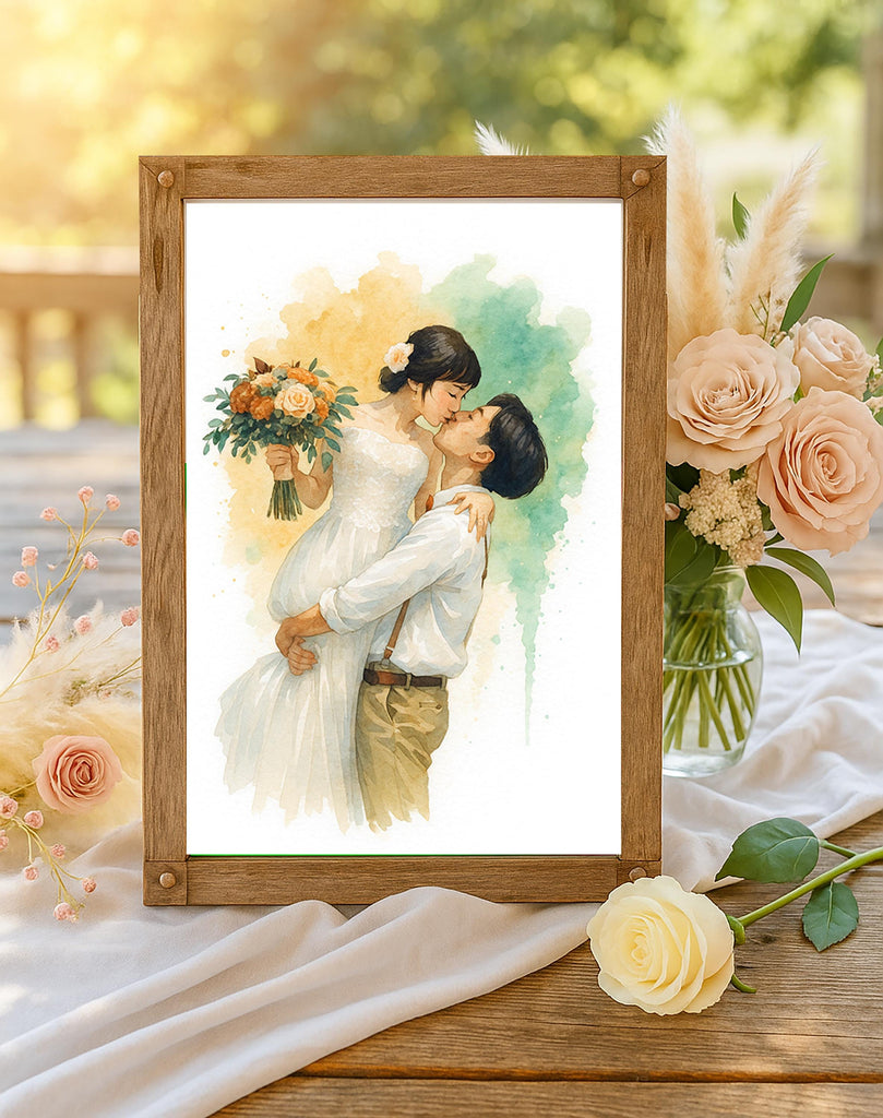 Custom Bride and Groom Portrait from Wedding Photo, Watercolor Couple Print, Personalized Anniversary Gift, Romantic Wall Keepsake