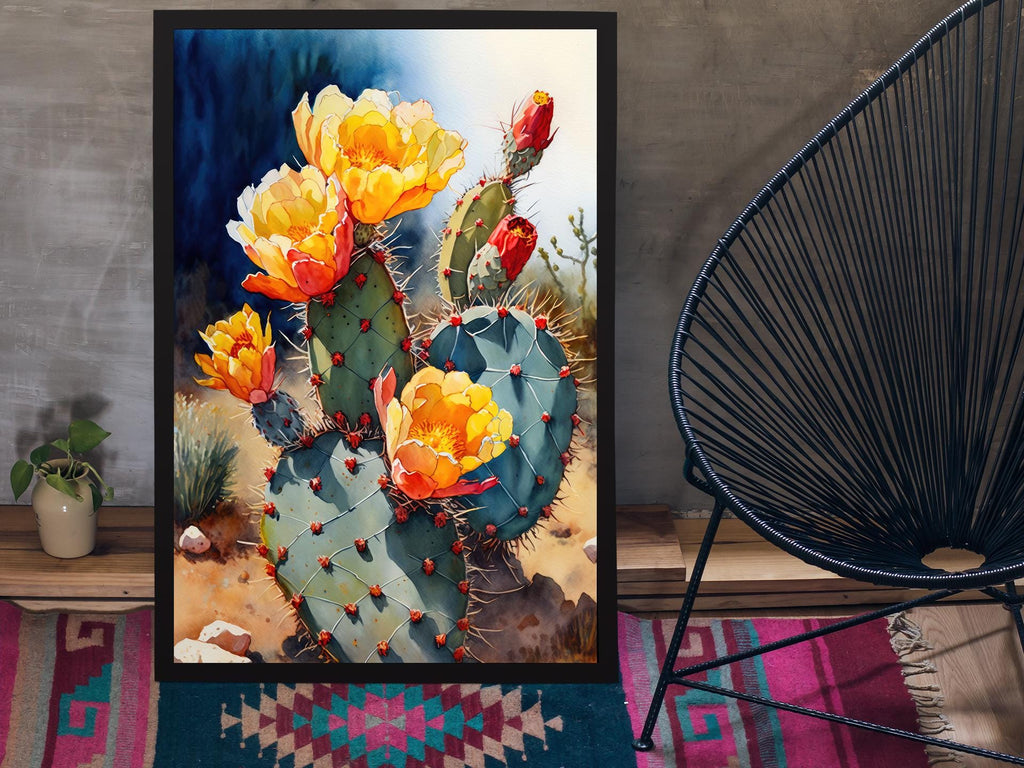 Flower Prickly Pear Cactus Sunset Art Print Watercolor Botanical Desert Wall Art Nature Inspired Sonoran Art Southwest Western Decor