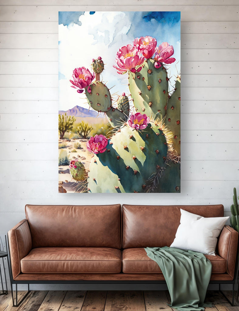 Flower Prickly Pear Cactus Sunset Art Print Watercolor Botanical Desert Wall Art Nature Inspired Sonoran Art Southwest Western Decor
