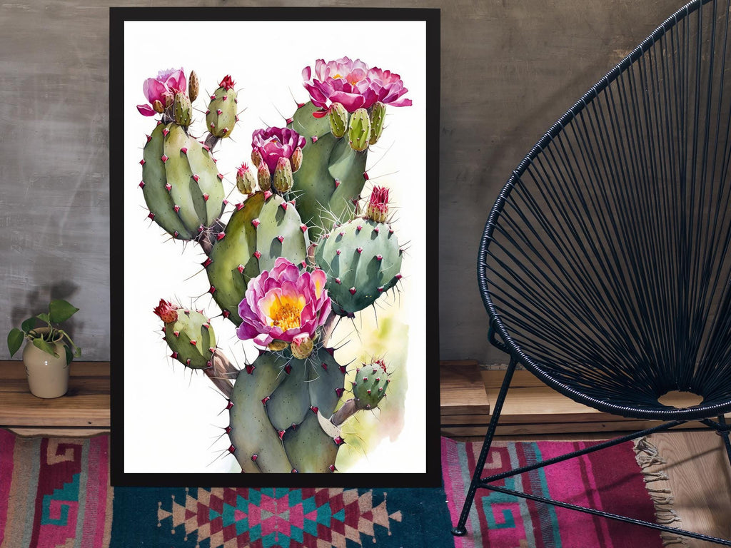 Flower Cactus Plant Print Watercolor Painting Botanical Desert Wall Art Nature Inspired Southwest Gift Rustic Western Decor