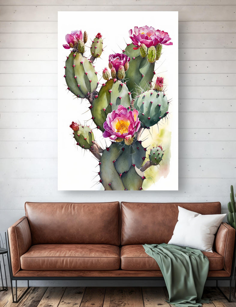 Flower Cactus Plant Print Watercolor Painting Botanical Desert Wall Art Nature Inspired Southwest Gift Rustic Western Decor