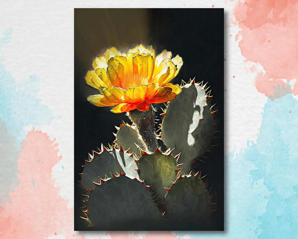 Flower Cactus Plant Print Watercolor Painting Botanical Desert Wall Art Nature Inspired Southwest Gift Rustic Western Decor