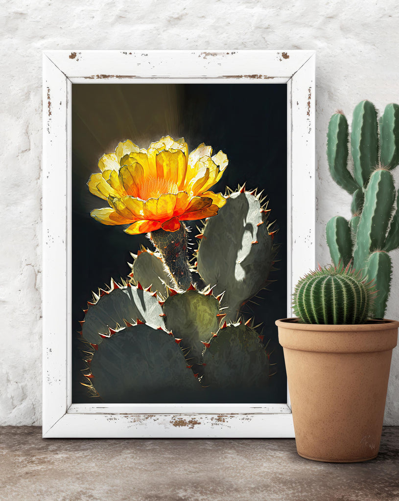 Flower Cactus Plant Print Watercolor Painting Botanical Desert Wall Art Nature Inspired Southwest Gift Rustic Western Decor