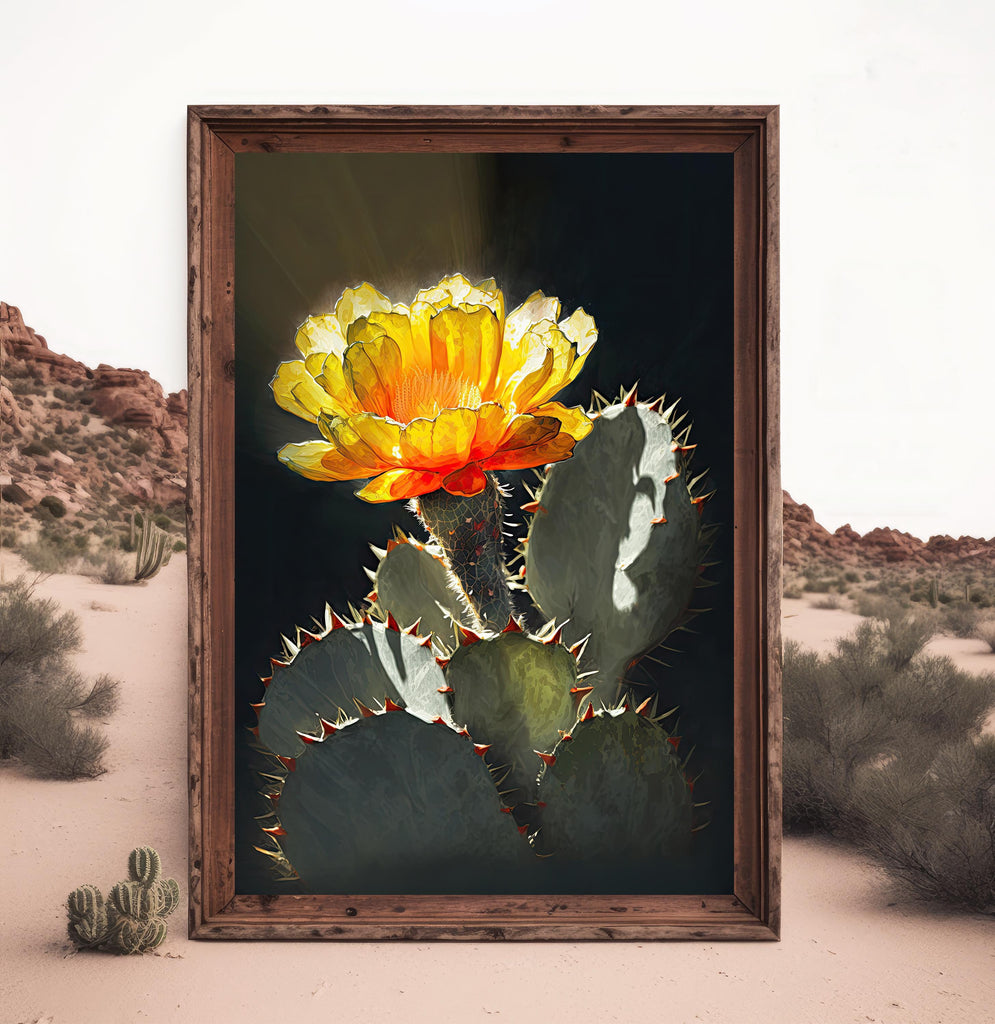Flower Cactus Plant Print Watercolor Painting Botanical Desert Wall Art Nature Inspired Southwest Gift Rustic Western Decor
