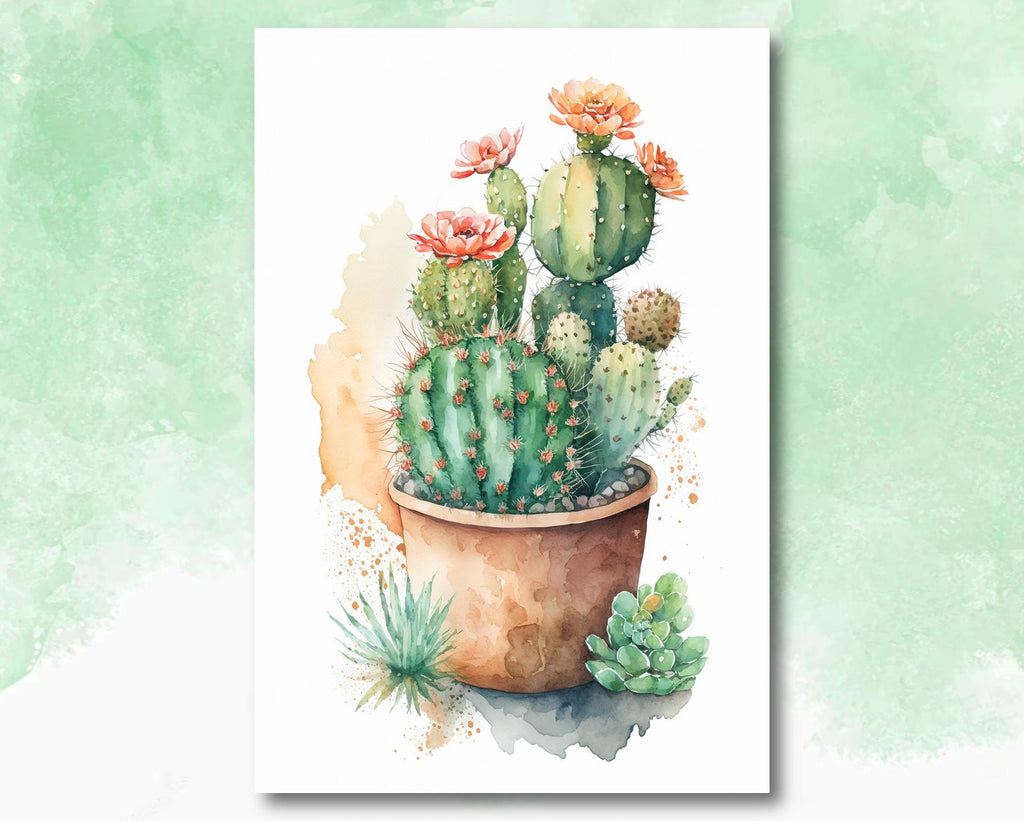 Flower Cactus Plant Print Watercolor Painting Botanical Desert Wall Art Nature Inspired Southwest Gift Rustic Western Decor