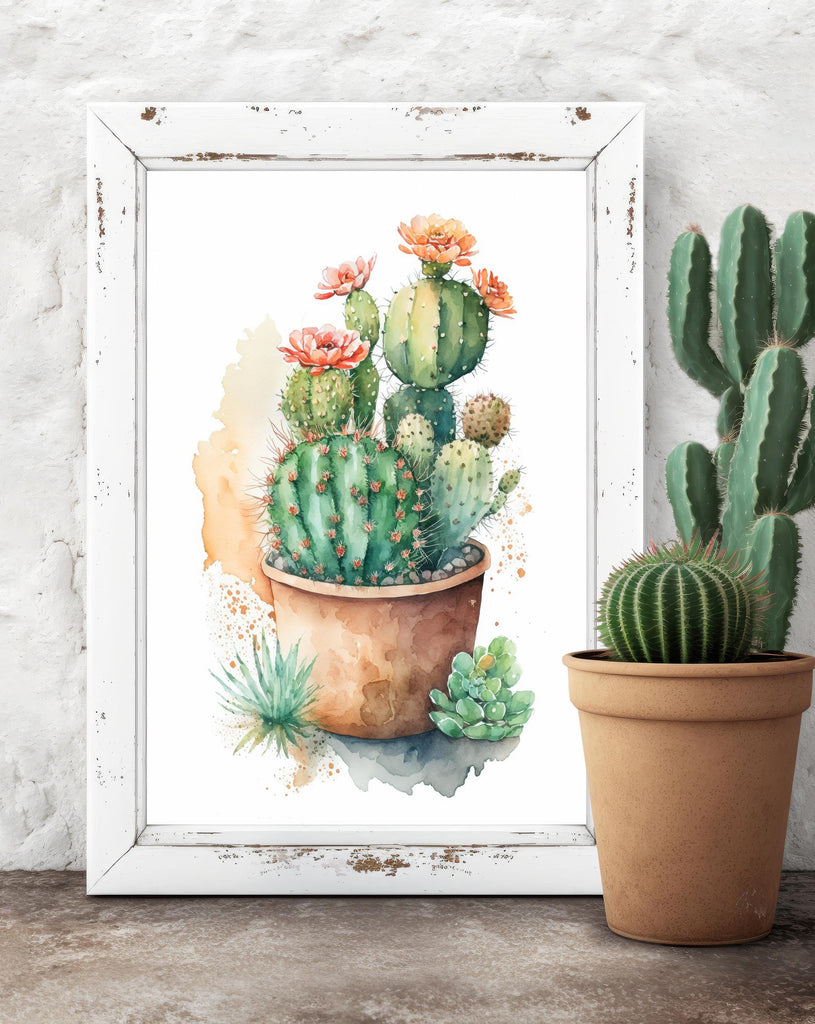 Flower Cactus Plant Print Watercolor Painting Botanical Desert Wall Art Nature Inspired Southwest Gift Rustic Western Decor
