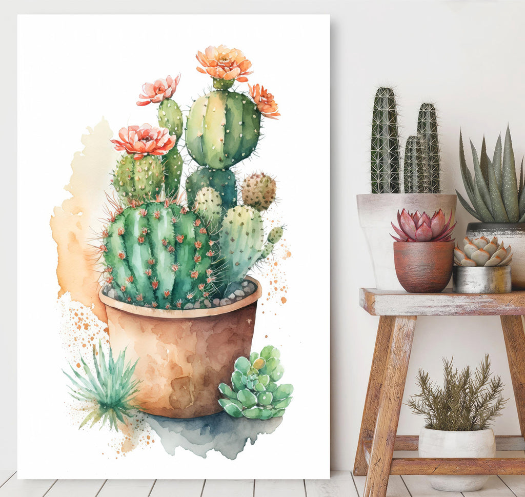 Flower Cactus Plant Print Watercolor Painting Botanical Desert Wall Art Nature Inspired Southwest Gift Rustic Western Decor