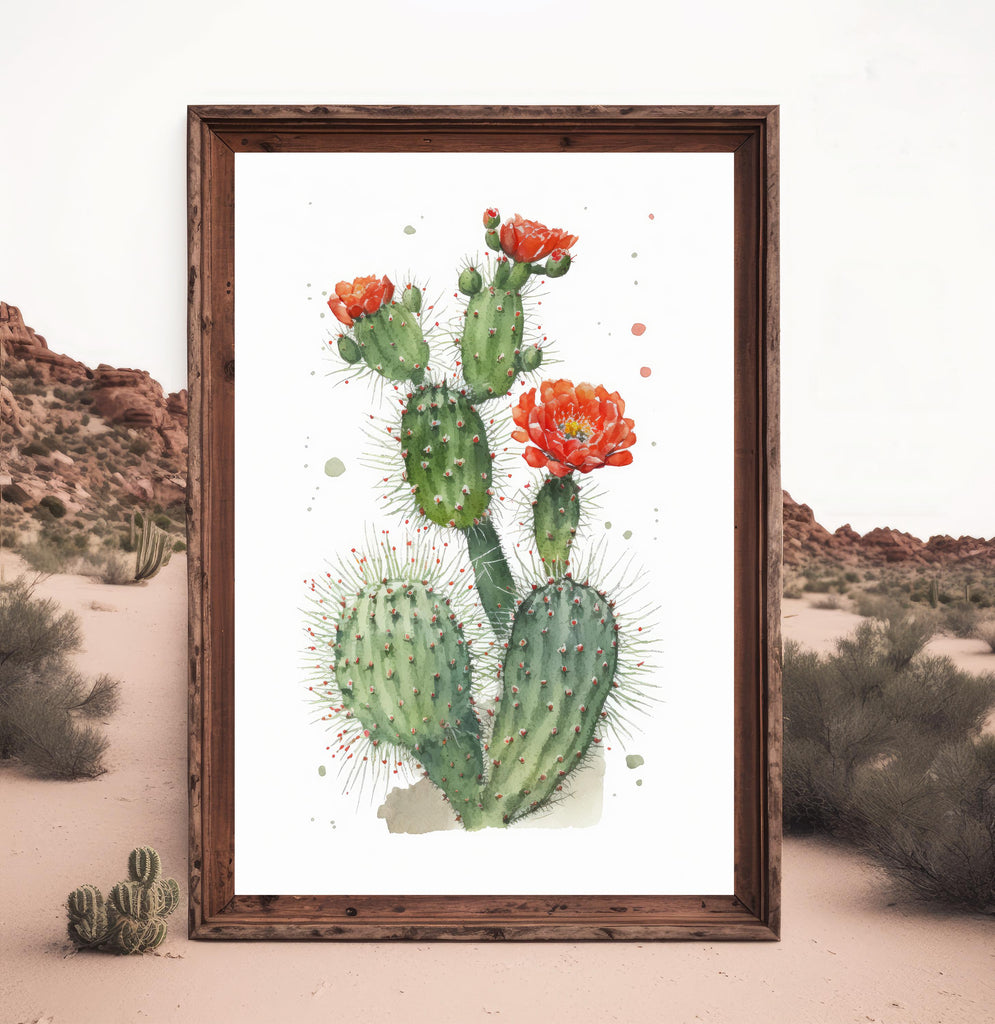 Flower Cactus Plant Print Watercolor Painting Botanical Desert Wall Art Nature Inspired Southwest Gift Rustic Western Decor