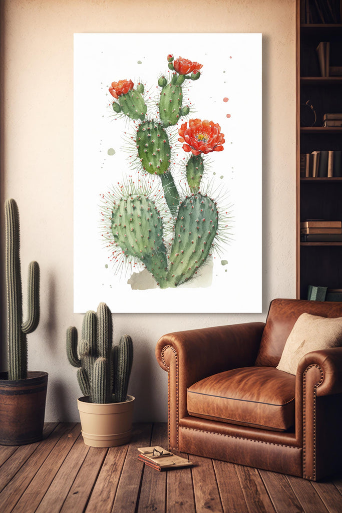Flower Cactus Plant Print Watercolor Painting Botanical Desert Wall Art Nature Inspired Southwest Gift Rustic Western Decor
