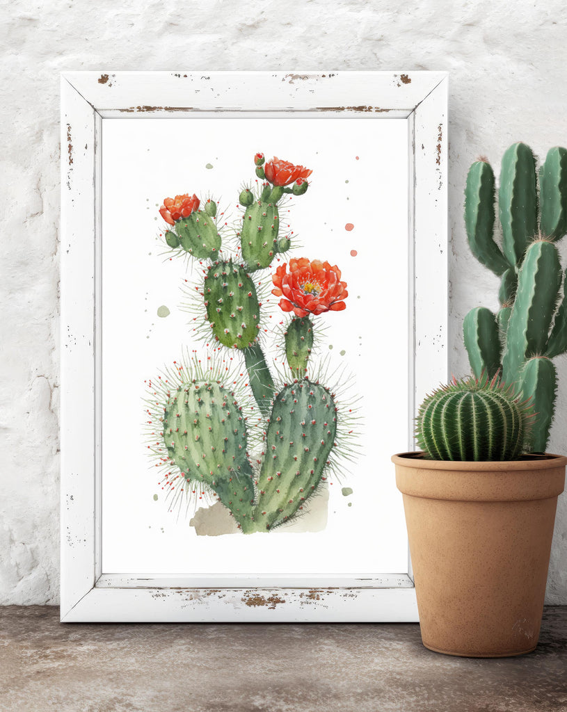 Flower Cactus Plant Print Watercolor Painting Botanical Desert Wall Art Nature Inspired Southwest Gift Rustic Western Decor