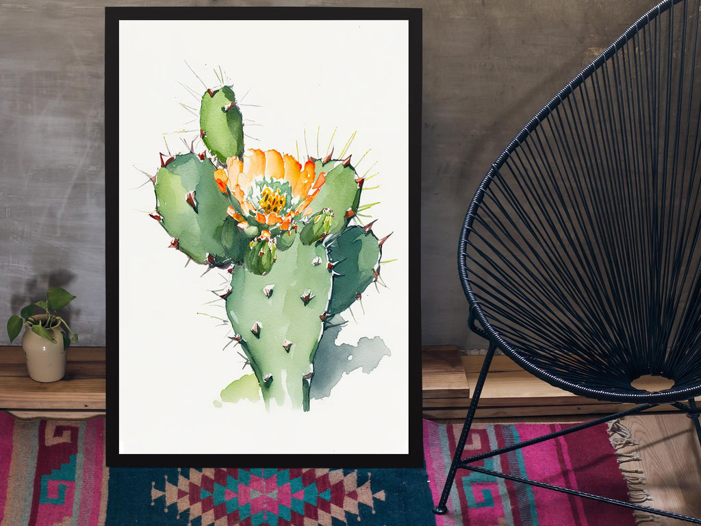 Flower Cactus Plant Print Watercolor Painting Botanical Desert Wall Art Nature Inspired Southwest Gift Rustic Western Decor