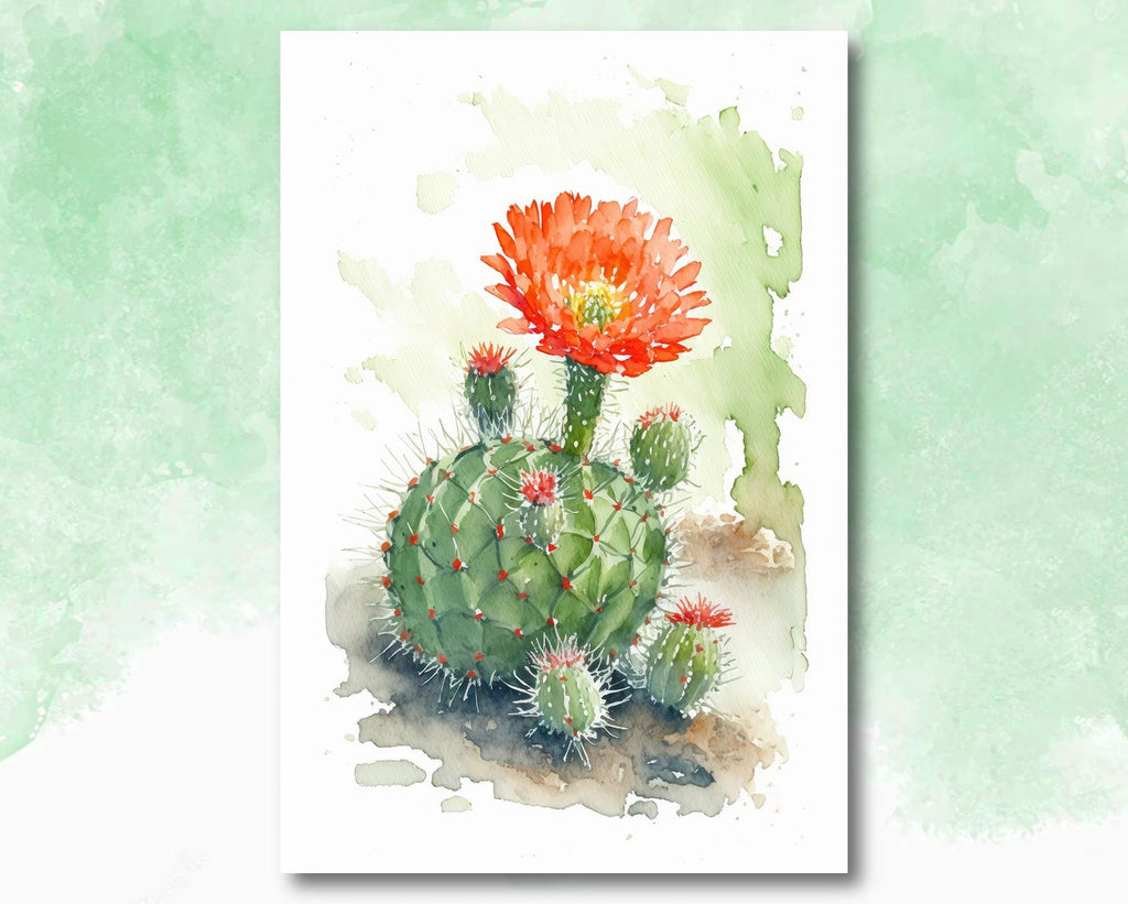 Flower Cactus Plant Print Watercolor Painting Botanical Desert Wall Art Nature Inspired Southwest Gift Rustic Western Decor