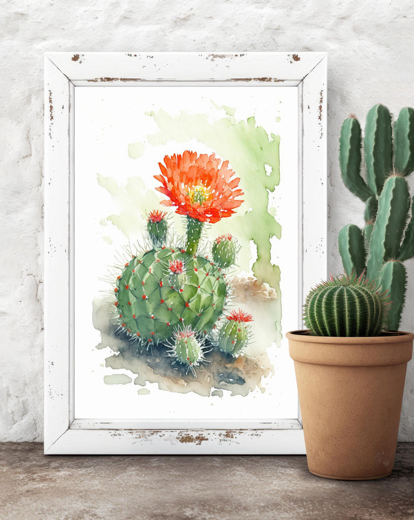 Flower Cactus Plant Print Watercolor Painting Botanical Desert Wall Art Nature Inspired Southwest Gift Rustic Western Decor