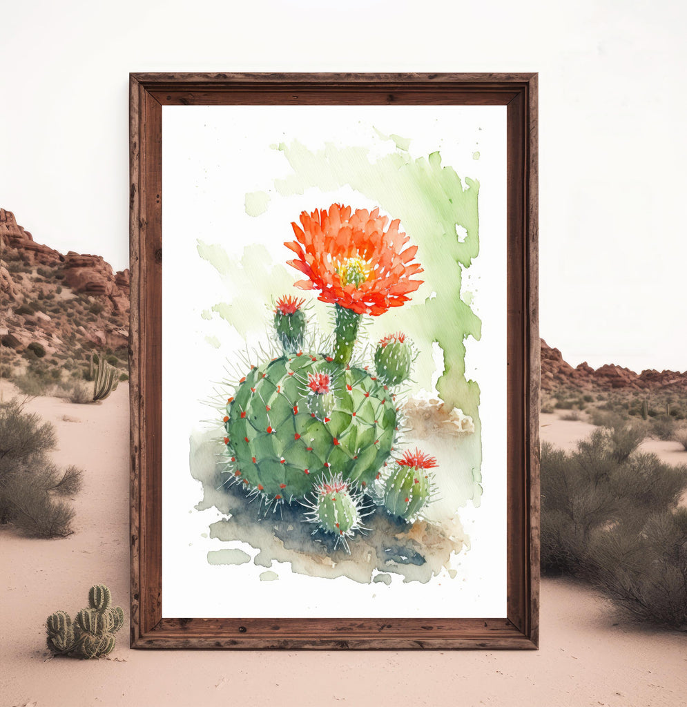 Flower Cactus Plant Print Watercolor Painting Botanical Desert Wall Art Nature Inspired Southwest Gift Rustic Western Decor