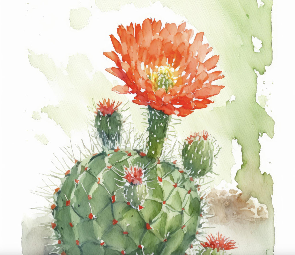 Flower Cactus Plant Print Watercolor Painting Botanical Desert Wall Art Nature Inspired Southwest Gift Rustic Western Decor