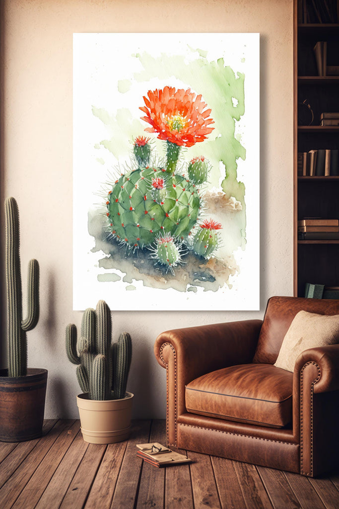 Flower Cactus Plant Print Watercolor Painting Botanical Desert Wall Art Nature Inspired Southwest Gift Rustic Western Decor