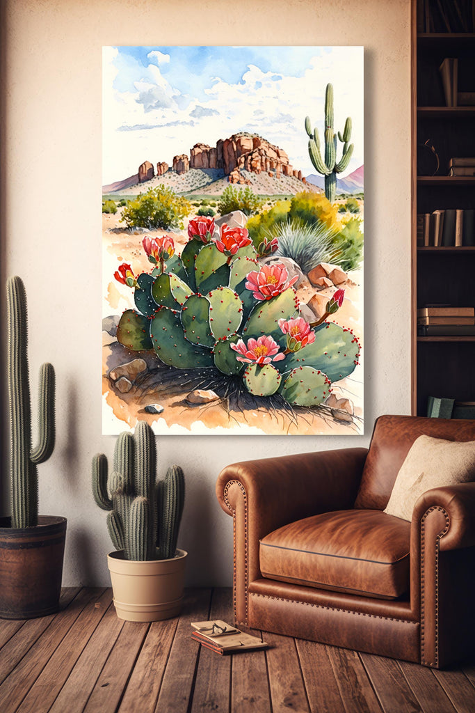 Arizona Cactus Flowers Wall Art Print Desert Landscape Painting Nature Inspired Boho Wall Decor Gift Sonoran Art Southwest Decor