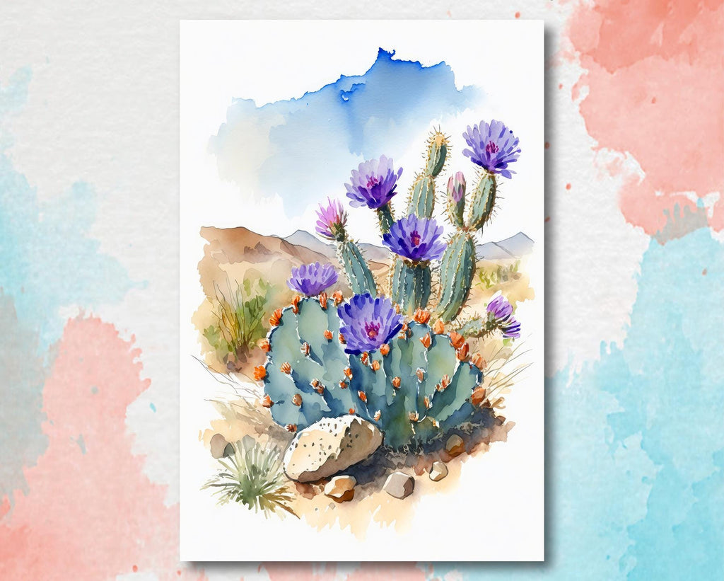 Flower Cactus Plant Print Watercolor Painting Botanical Desert Wall Art Nature Inspired Southwest Gift Rustic Western Decor