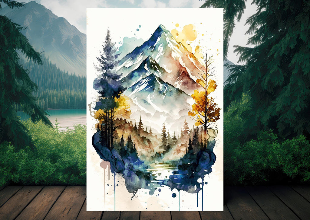 Forest Mountain Wall Art Landscape Cabin Decor Painting Watercolor Print Outdoorsy Gifts Nature Inspired Woodland Nursery Cottagecore Decor