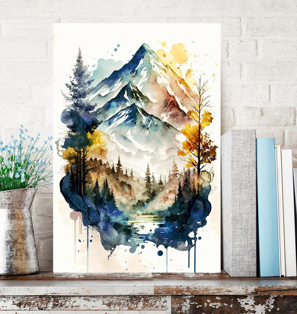 Forest Mountain Wall Art Landscape Cabin Decor Painting Watercolor Print Outdoorsy Gifts Nature Inspired Woodland Nursery Cottagecore Decor