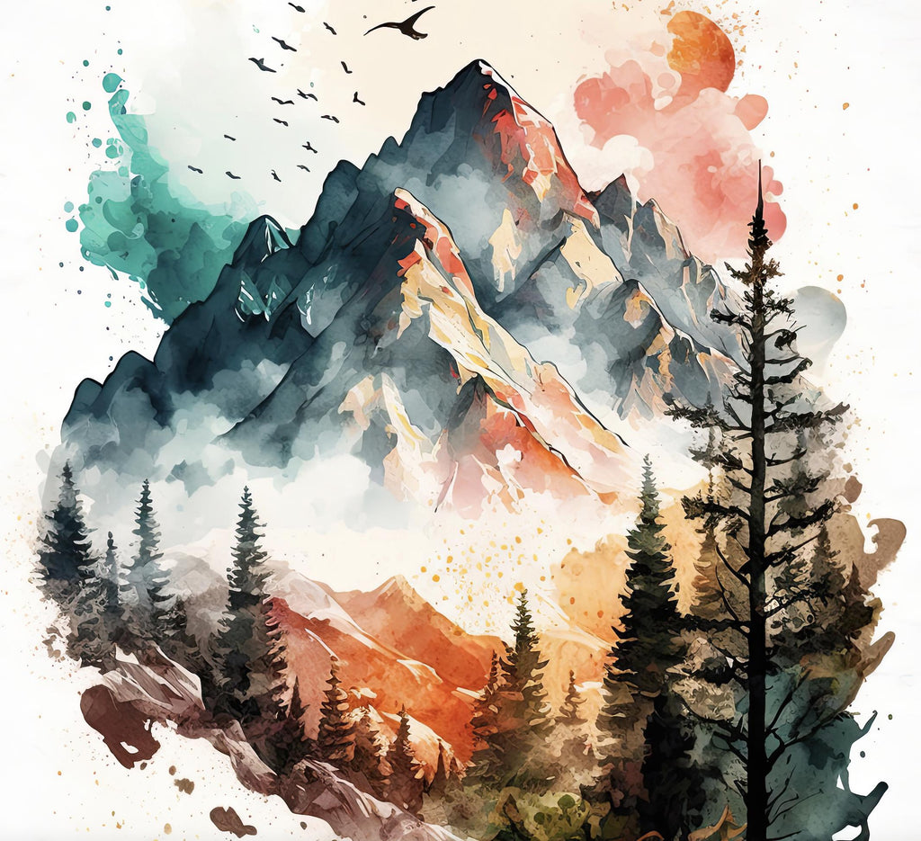 Forest Mountain Wall Art Landscape Cabin Decor Painting Watercolor Print Outdoorsy Gifts Nature Inspired Woodland Nursery Cottagecore Decor