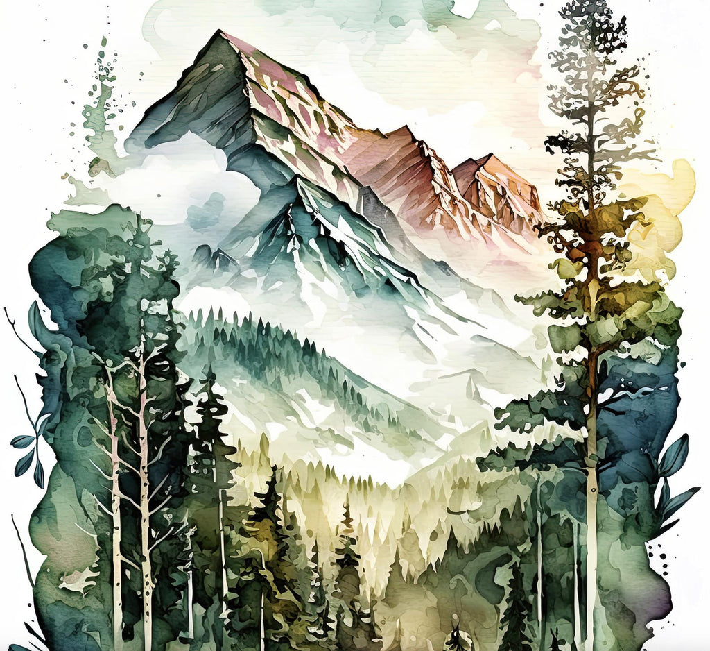 Forest Mountain Wall Art Landscape Cabin Decor Painting Watercolor Print Outdoorsy Gifts Nature Inspired Woodland Nursery Cottagecore Decor
