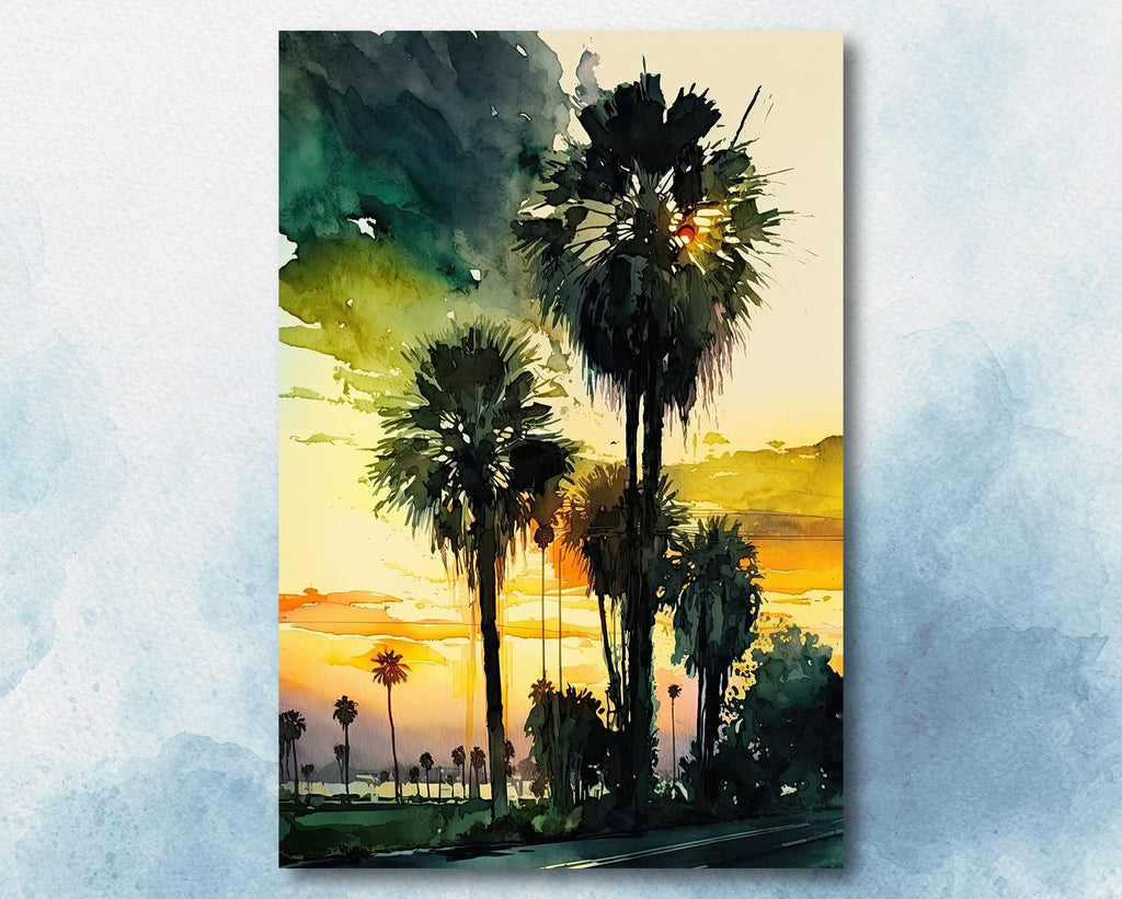 Palm Tree Sunset Art Print Watercolor Coastal Wall Art Nature Inspired Gift Tropical Beach House Home Decor