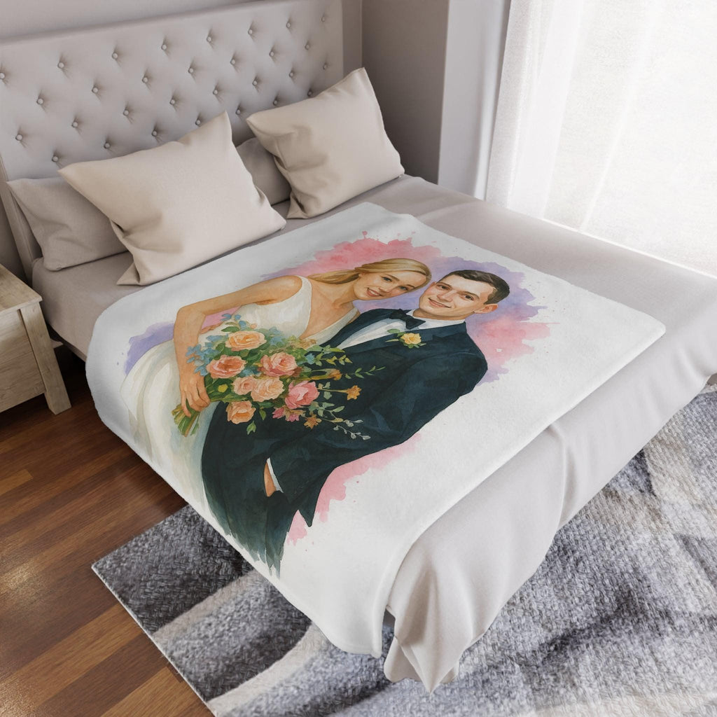 Custom Wedding Watercolor Blanket from Photo, Personalized Bride and Groom Gift, Romantic Anniversary Keepsake, Cute Couple Home Decor