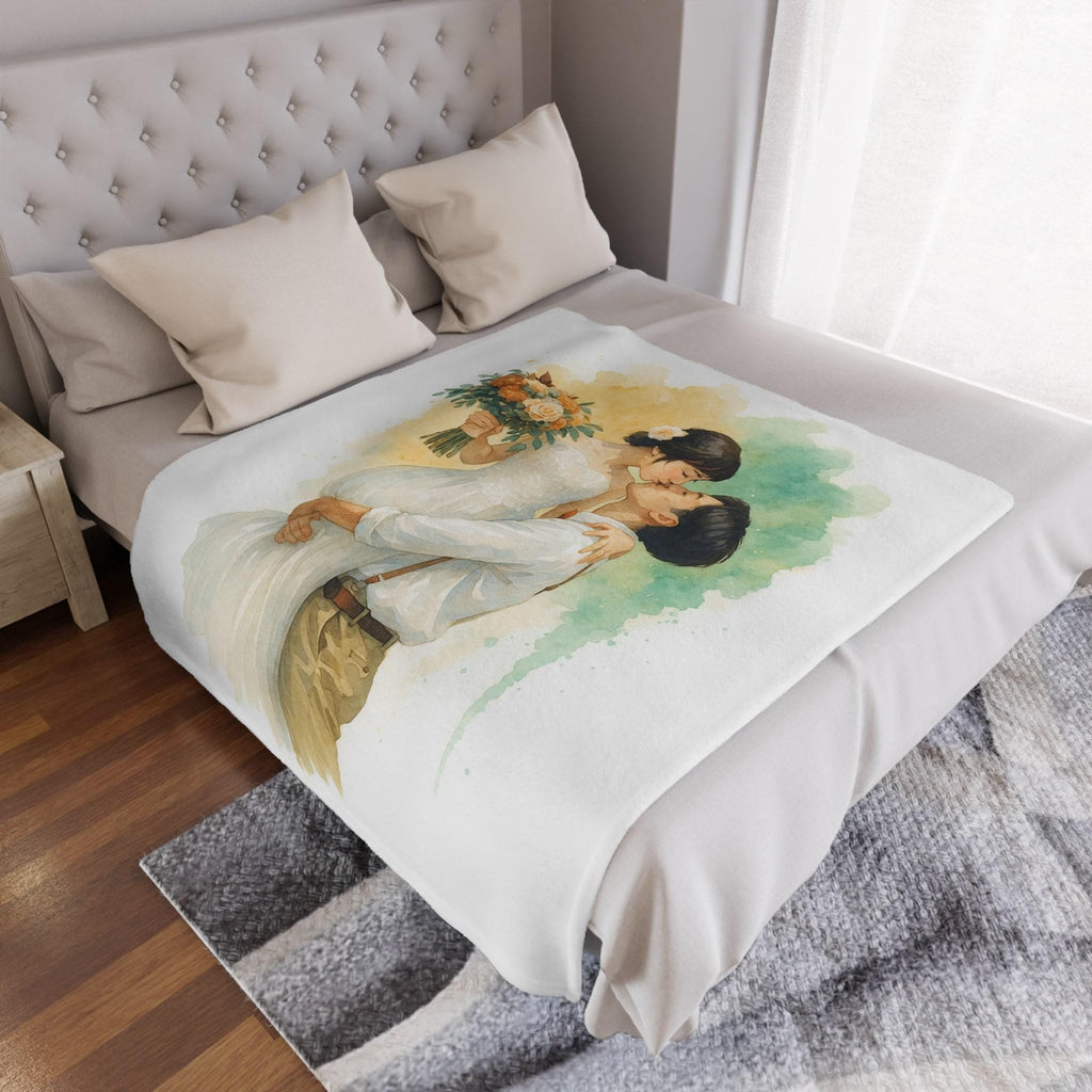Personalized Wedding Blanket Watercolor Portrait, Custom Bride and Groom Throw, Romantic Anniversary Gift Keepsake