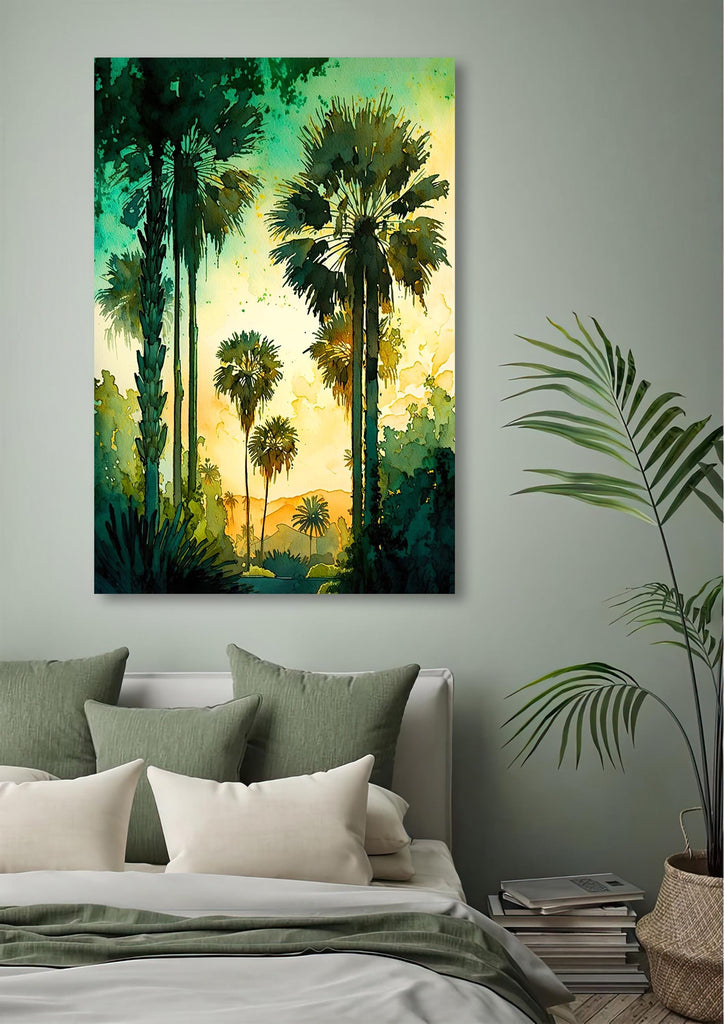 Palm Tree Sunset Art Print Watercolor Coastal Wall Art Nature Inspired Gift Tropical Beach House Home Decor