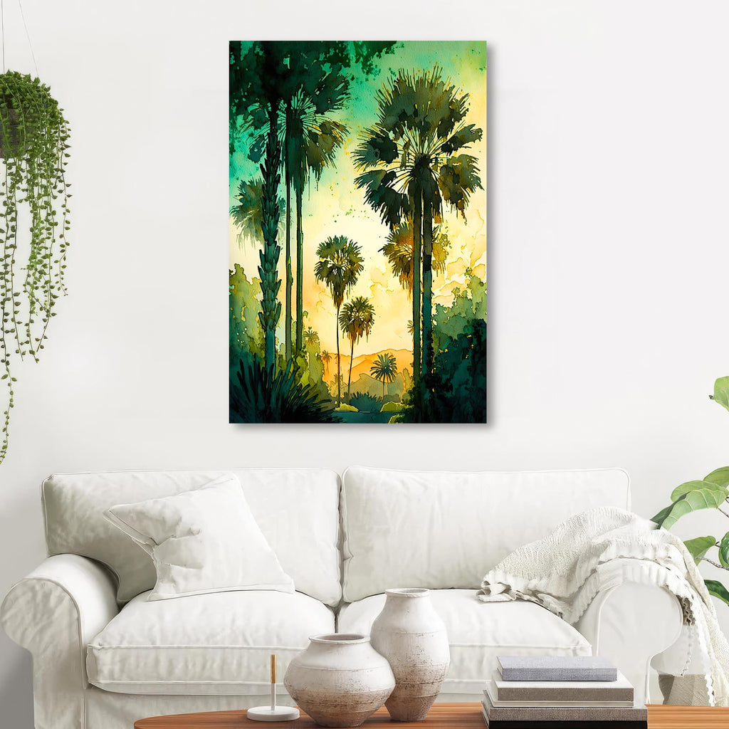 Palm Tree Sunset Art Print Watercolor Coastal Wall Art Nature Inspired Gift Tropical Beach House Home Decor
