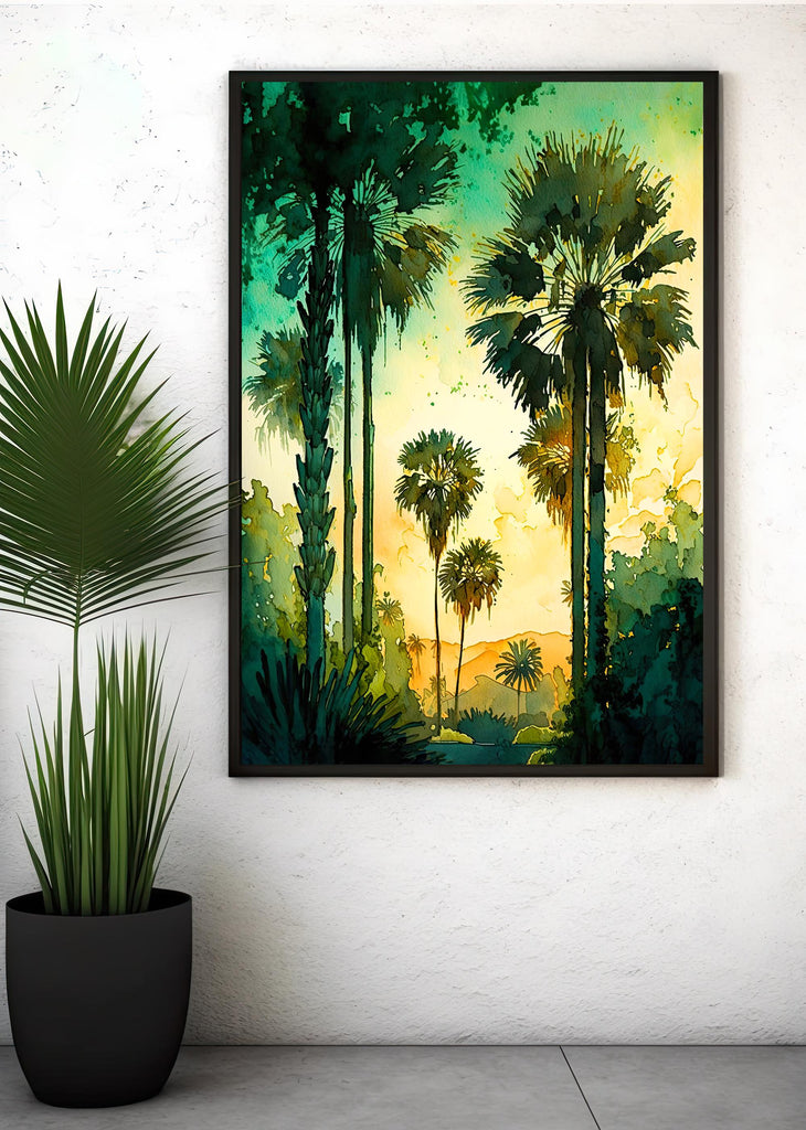 Palm Tree Sunset Art Print Watercolor Coastal Wall Art Nature Inspired Gift Tropical Beach House Home Decor
