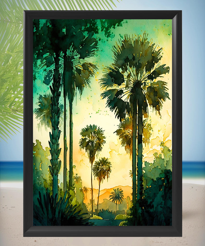 Palm Tree Sunset Art Print Watercolor Coastal Wall Art Nature Inspired Gift Tropical Beach House Home Decor