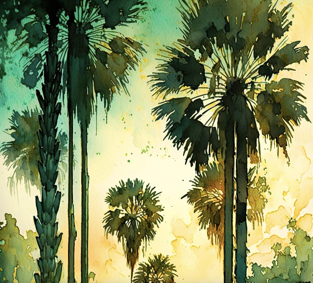 Palm Tree Sunset Art Print Watercolor Coastal Wall Art Nature Inspired Gift Tropical Beach House Home Decor