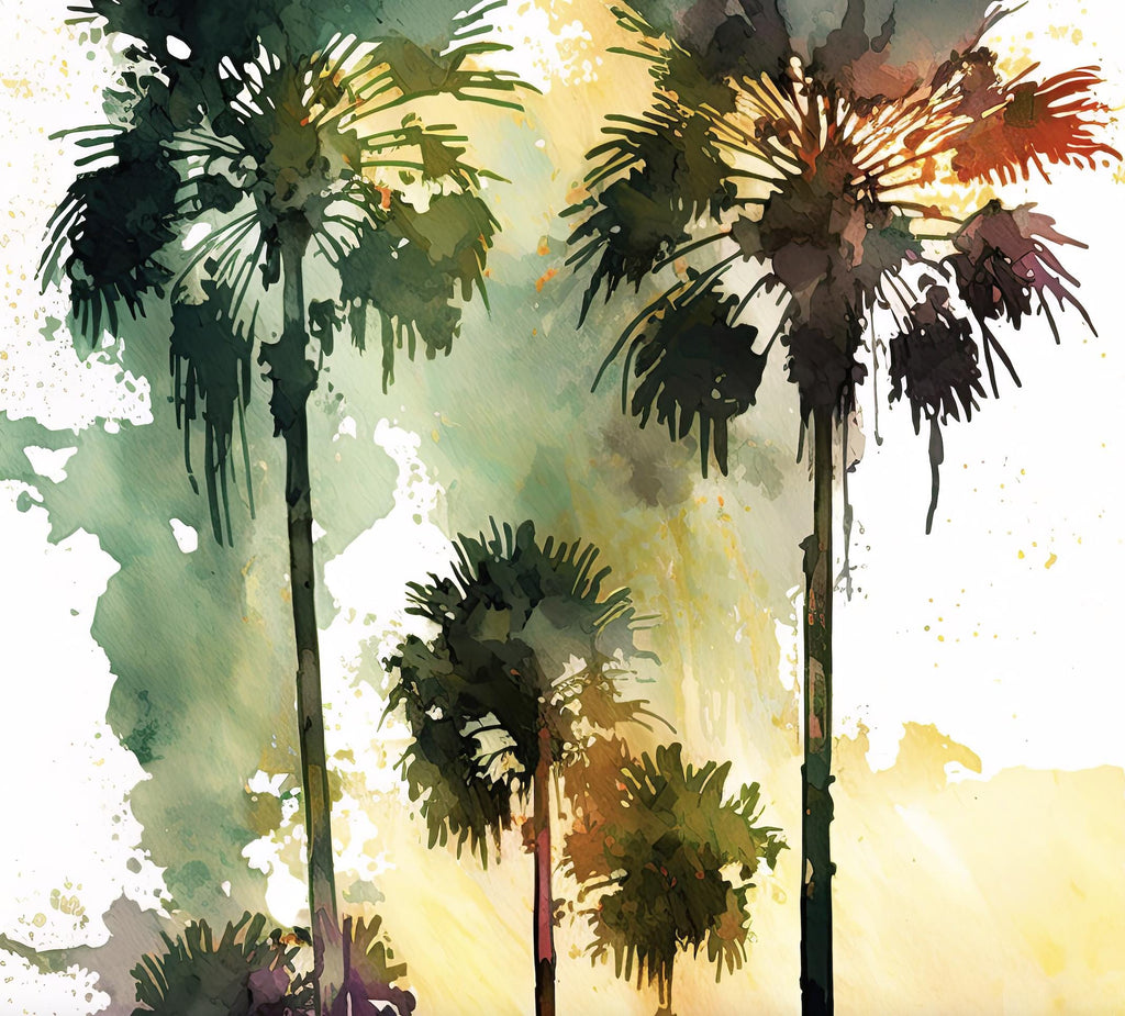 Palm Tree Sunset Art Print Watercolor Coastal Wall Art Nature Inspired Gift Tropical Beach House Home Decor