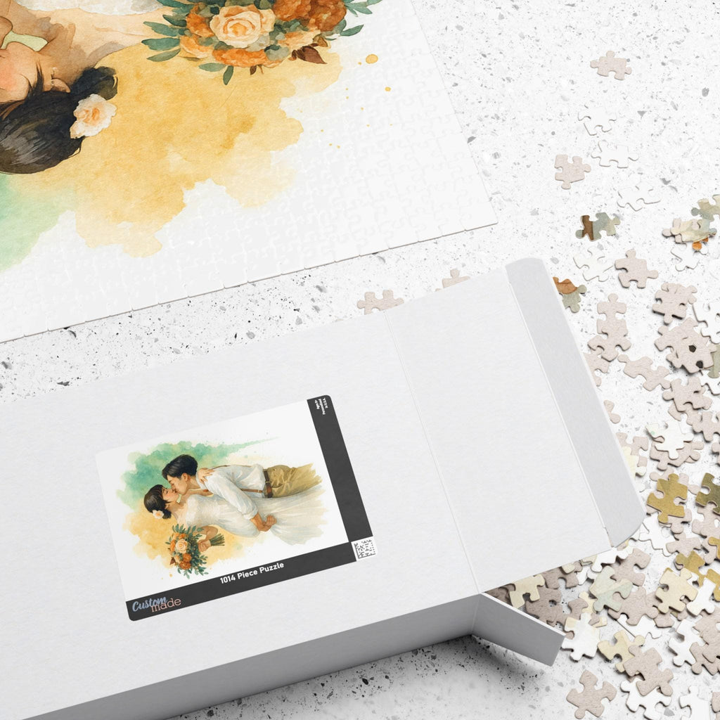 Personalized Bride and Groom Puzzle from Photo, Custom Wedding Watercolor Jigsaw, Romantic Anniversary Keepsake Gift (110 - 1014 pieces)