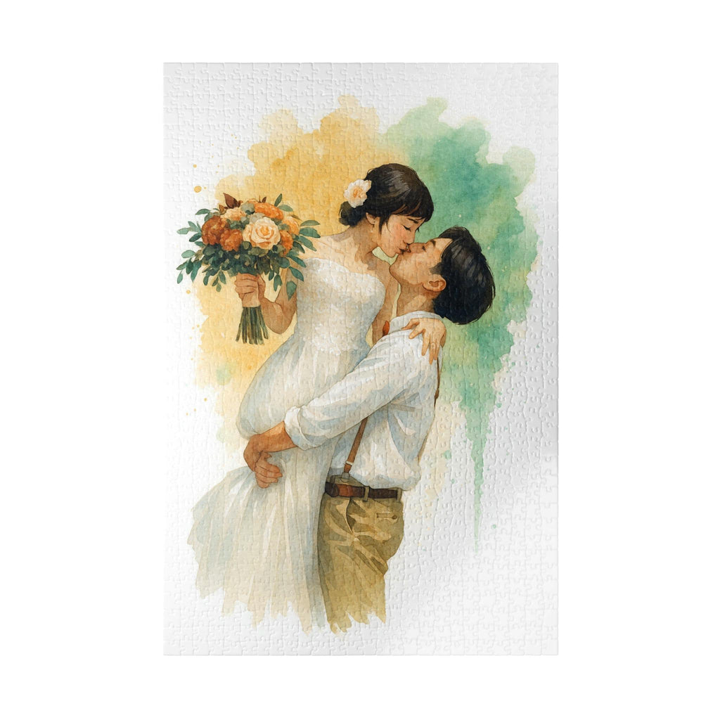 Romantic Anniversary Puzzle Gift, Custom Watercolor Jigsaw from Wedding Photo, Personalized Bride and Groom Keepsake (110 - 1014 pieces)