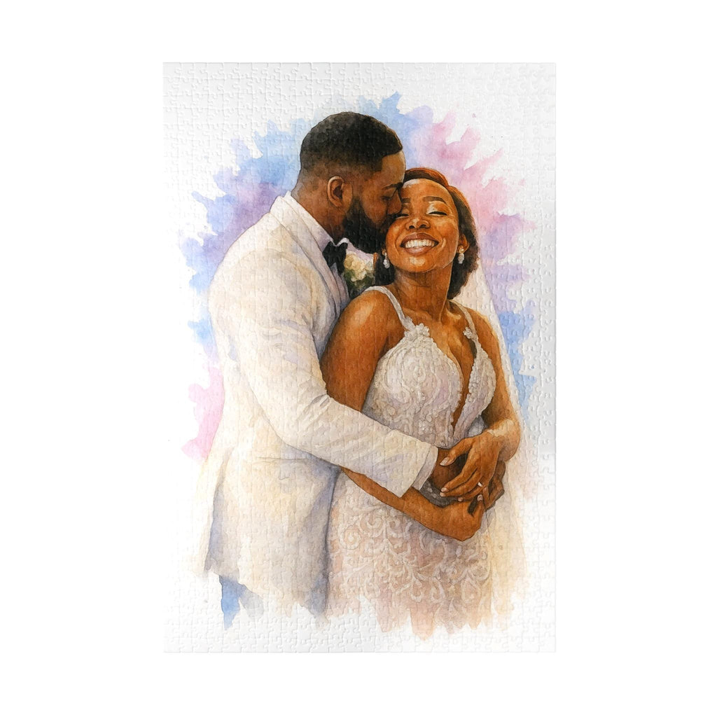Romantic Anniversary Puzzle Gift, Custom Watercolor Jigsaw from Wedding Photo, Personalized Bride and Groom Keepsake (110 - 1014 pieces)