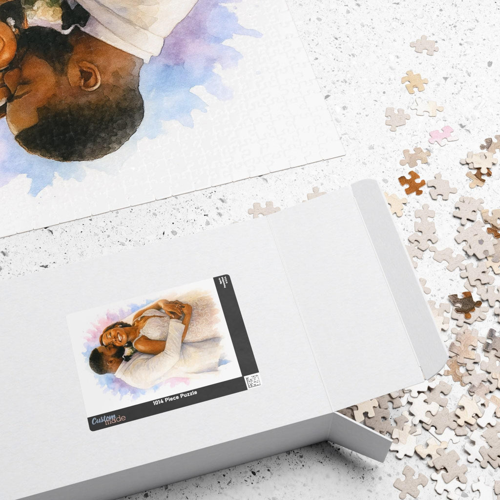 Custom Photo Wedding Puzzle, Watercolor Bride and Groom Jigsaw, Personalized Anniversary or Newlywed Keepsake Gift (110 - 1014 pieces)