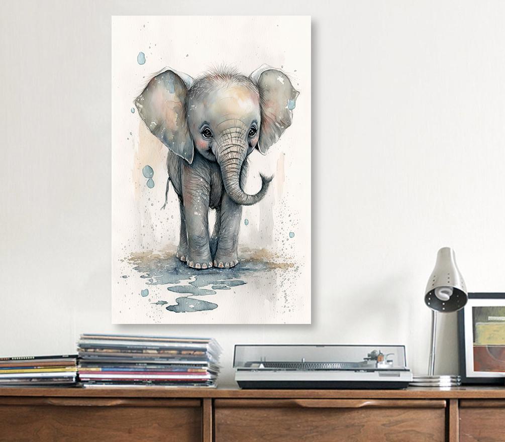 Baby Elephant Watercolor Print Jungle Africa Nature Wall Art Kids Nursery Wildlife Gift Cute Animal Home Decor