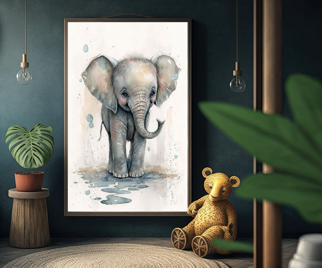 Baby Elephant Watercolor Print Jungle Africa Nature Wall Art Kids Nursery Wildlife Gift Cute Animal Home Decor