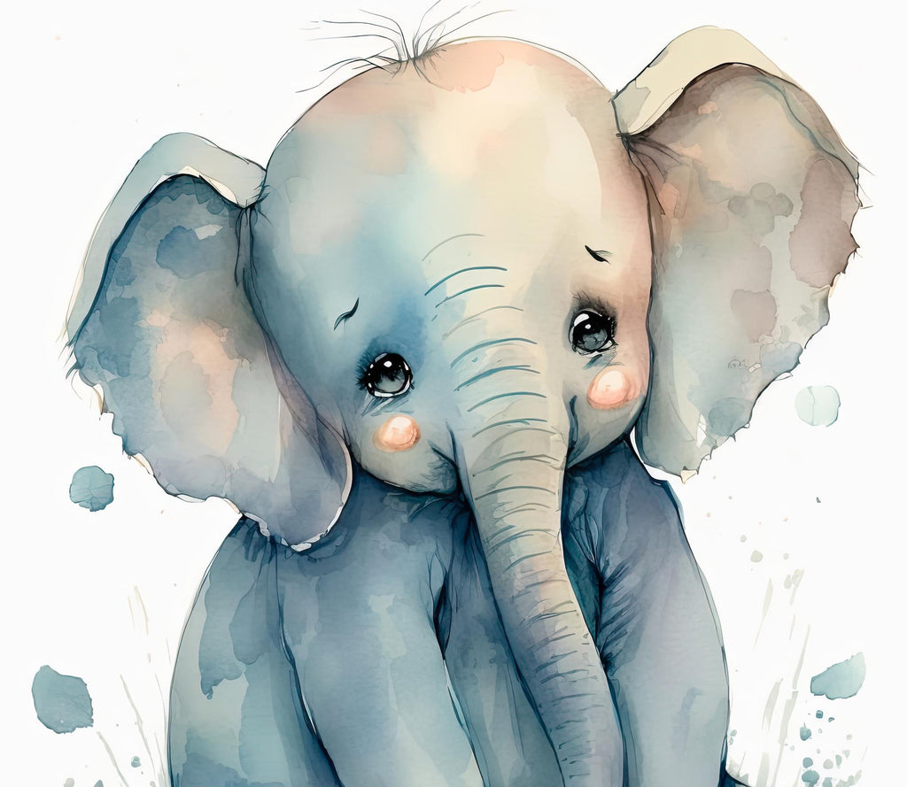 Baby Elephant Watercolor Print Jungle Africa Nature Wall Art Kids Nursery Wildlife Gift Cute Animal Home Decor